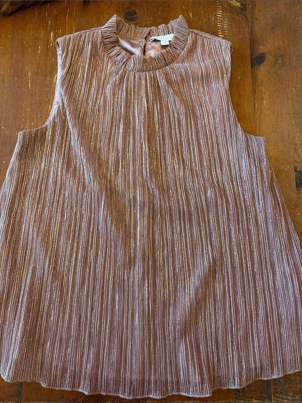 Metallic Rose Pleated Mock Neck Camisole